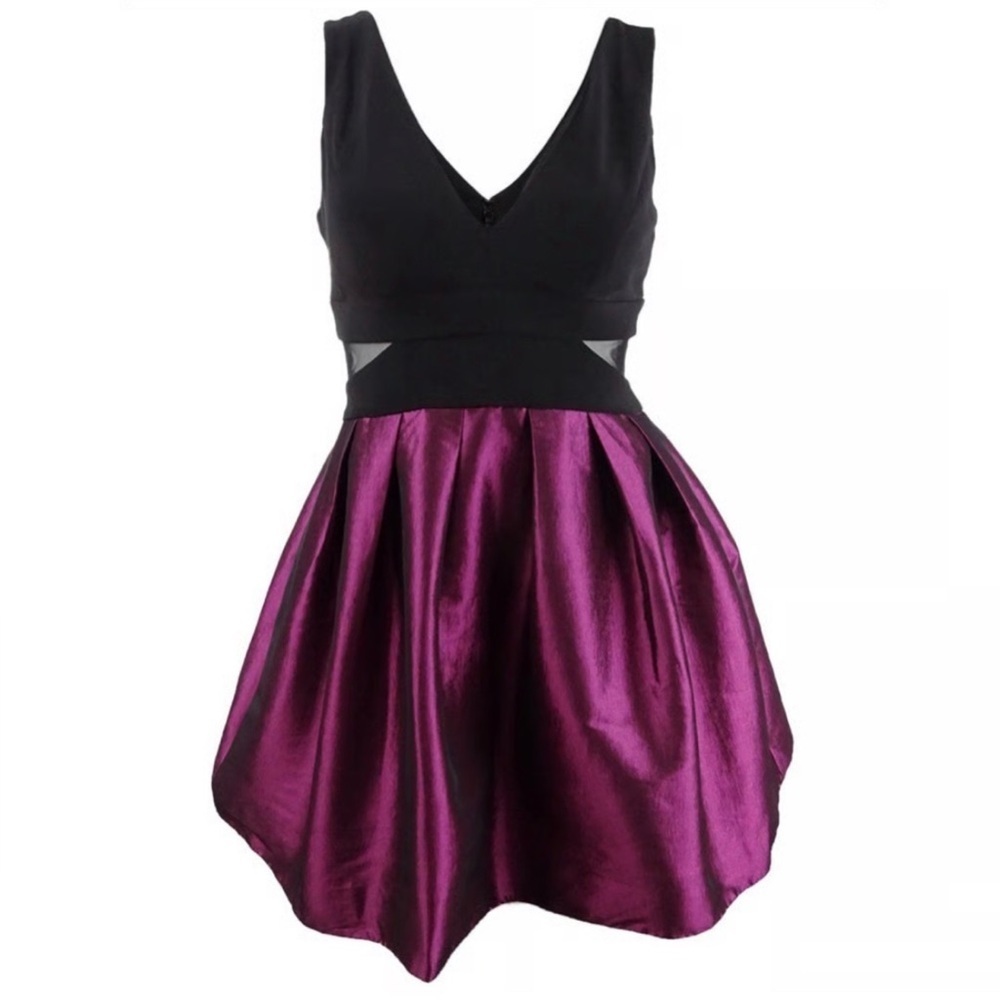 Xscape Black and Purple Sleeveless Dress